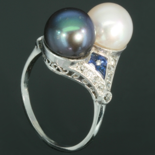 Grey and white pearls Art Deco engagement ring (image 4 of 9)
